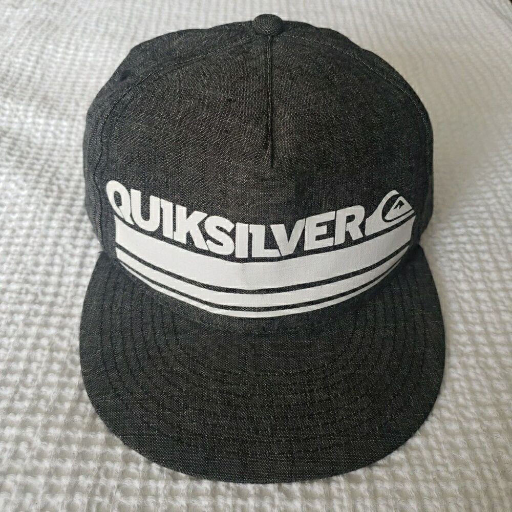 Quicksilver Men One Size Hat Cap Gray Snapback Patch Logo Surf Skateboard Adult